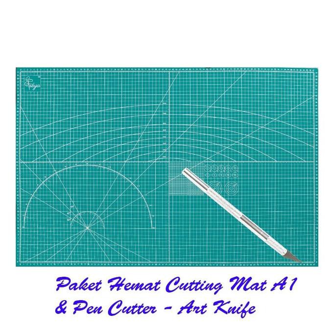 

✨BISA COD✨ Paket Hemat Cutting Mat A1 Double Sided & Pen Cutter Design Knife