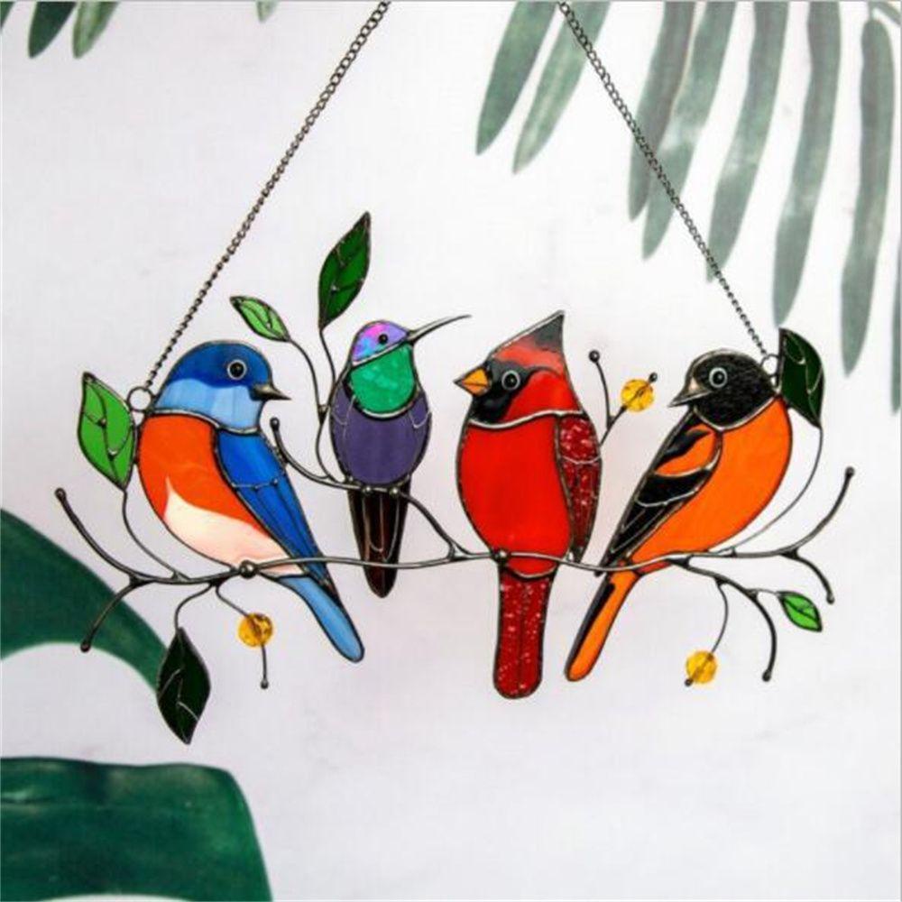 TOP Bird Pendant Door Crafts Wall Hanging Wind Chime Colored Birds Glass Window Hangings