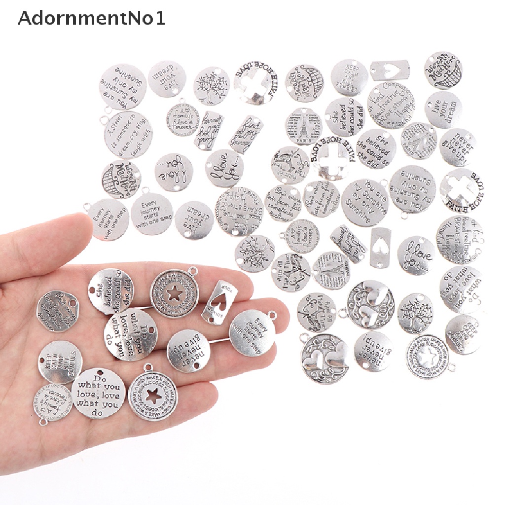 (AdornmentNo1) 20 / 60pcs / Set Liontin Motif Ukiran Tulisan Inspirasi Untuk Membuat Perhiasan DIY