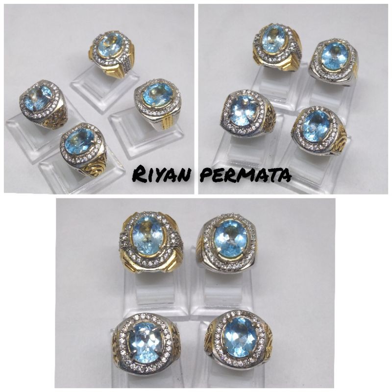 Natural batu cincin permata  blue topas swiss
