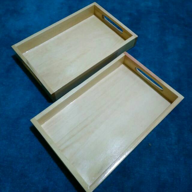 Nampan Kayu / Baki Kayu /Tray Kayu Pinus uk. 40 x 30 cm pegangan datar