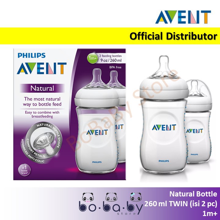 Botol Susu Bayi Philips Avent NATURAL 260 ml - Bening TWIN 260 (2 pcs)