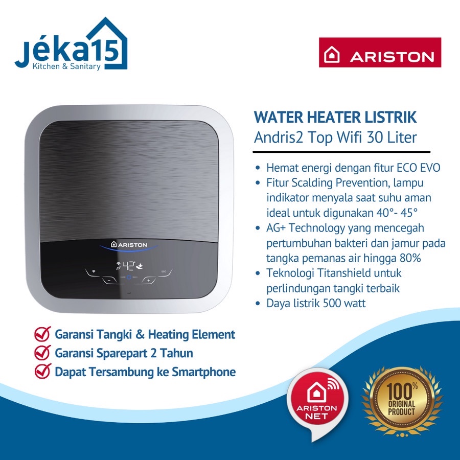 WATER HEATER LISTRIK | ARISTON ANDRIS 2 TOP WIFI 30 L