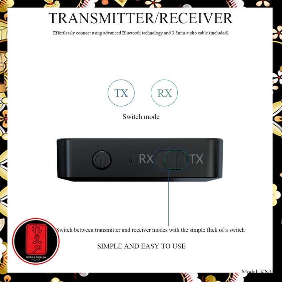 TaffSTUDIO 2 in 1 Audio Bluetooth 5.0 Transmitter &amp; Receiver 3.5mm - KN321 - Black