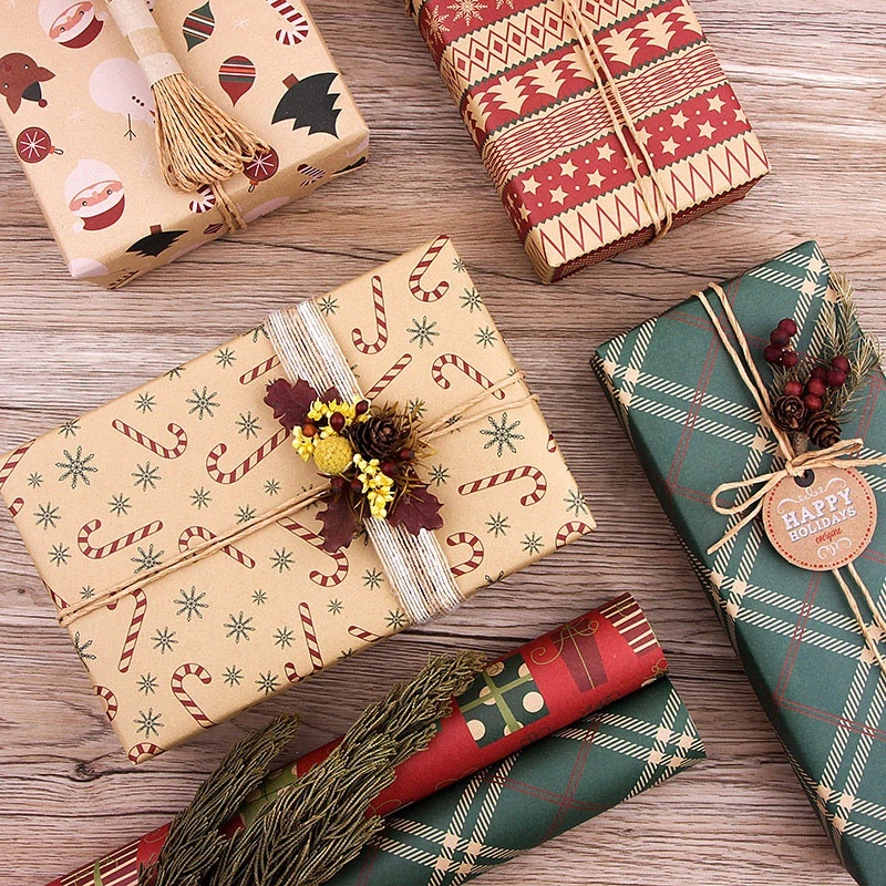 Kotak Pembungkus Hadiah Bahan Kertas Kraft Ukuran 70x50cm Untuk Dekorasi Natal