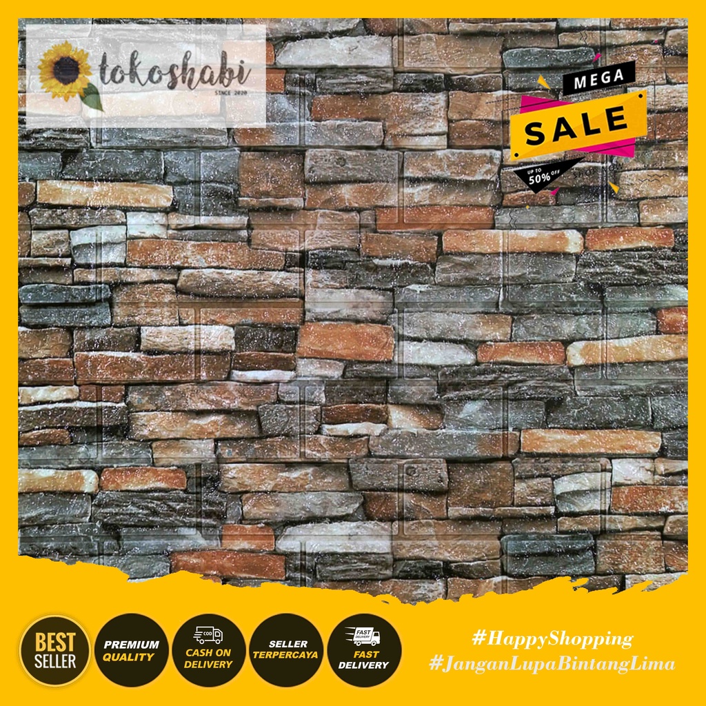 Wallfoam Sticker 3D Modern Foam Wallpaper Dinding Karakter Motif Batu Alam-Batu Alam Coklat