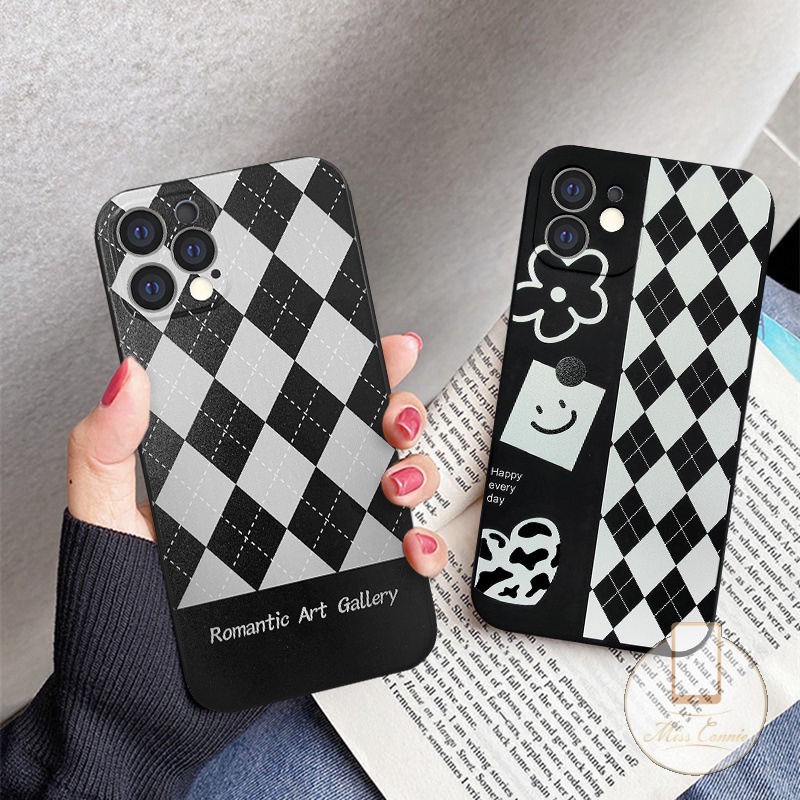 Iphone6 6S 7 8 Plus 12 11 14 Pro Max iPhone 13x XR XS Max Couple Soft TPU Cover Perlindungan Akurat Motif Belah Ketupat Kubus Lurus Soft TPU Case