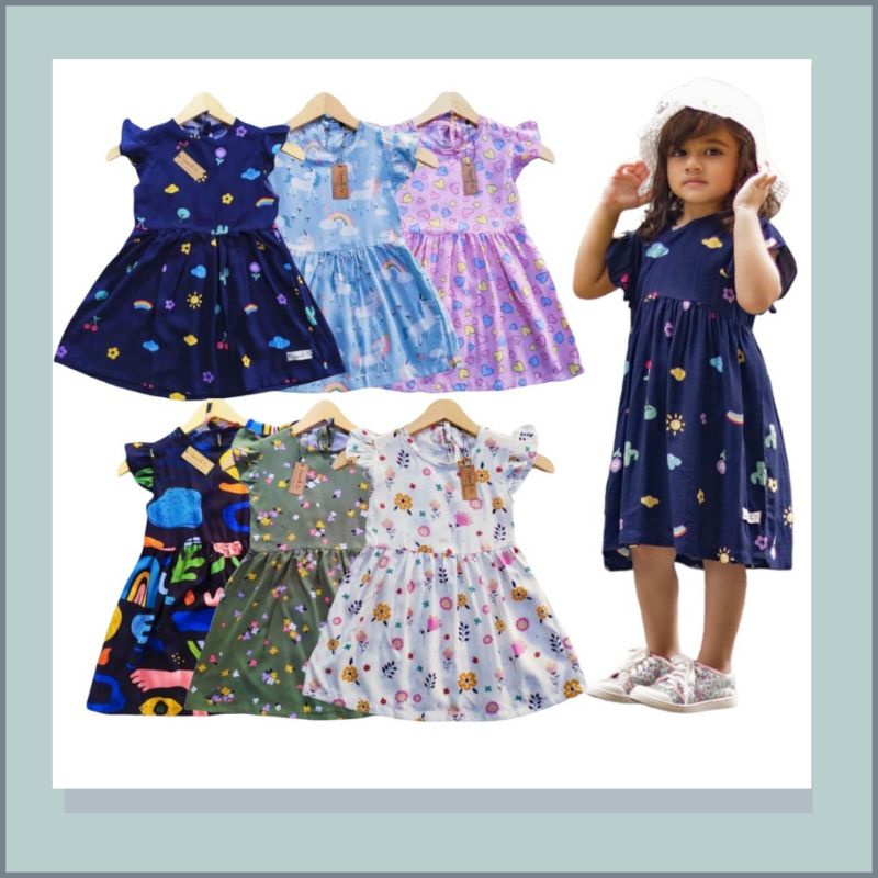 [Ramona Co] Dress Anak Moniq 1-6 Tahun Mix Motif Baju Anak Perempuan Bahan Katun Rayon Super Premium