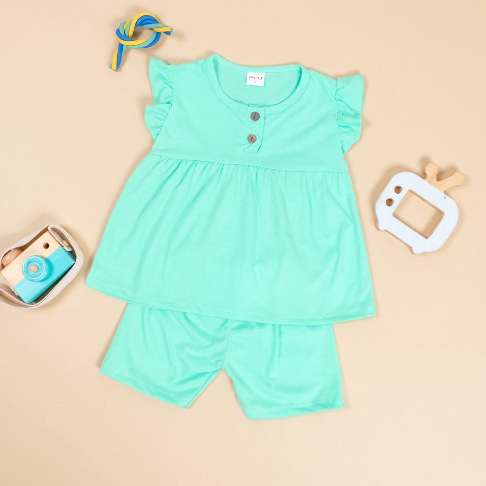 Berkualitas Owlet - setelan anak perempuan / setelan ruffle polos kancing / baju anak perempuan