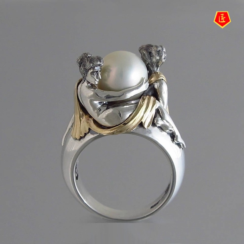 [Ready Stock]Romantic Elegant Lady Holding Black Pearl Ring