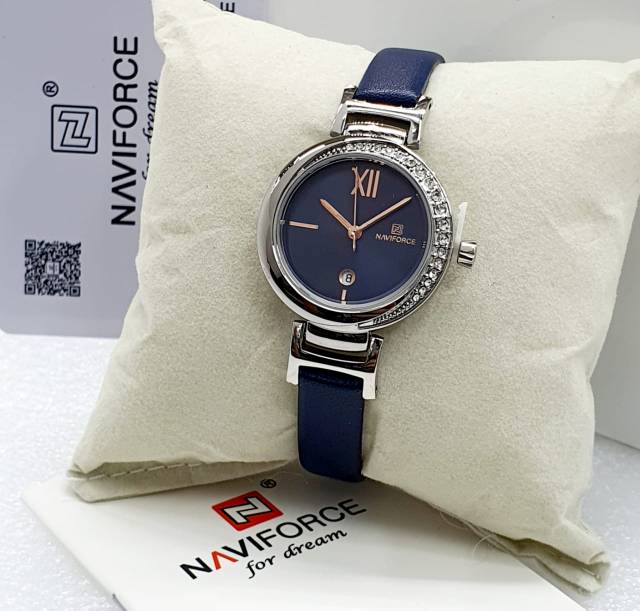 Jam Tangan Wanita Naviforce Original Tali Kulit Tanggal Aktif