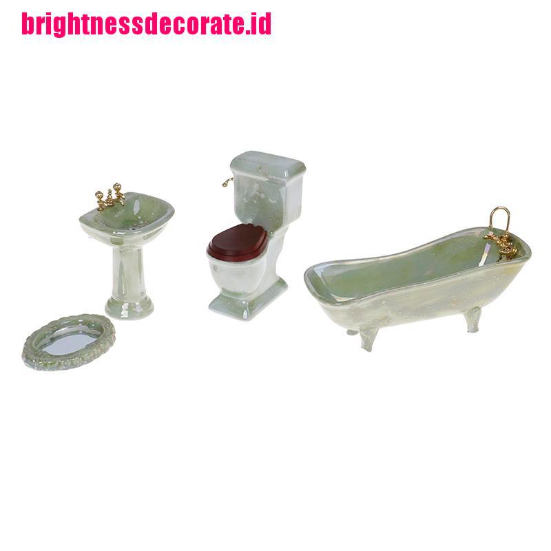 Brightid Mainan Miniatur Bathtub / Toilet / Wastafel Bahan Porselen Warna Hijau Untuk Aksesoris Rumah Boneka 1: 12