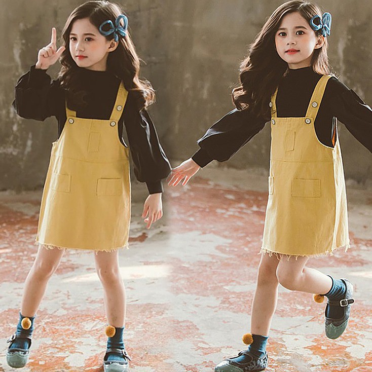 Overall Dress Anak Cewek Black Mustard