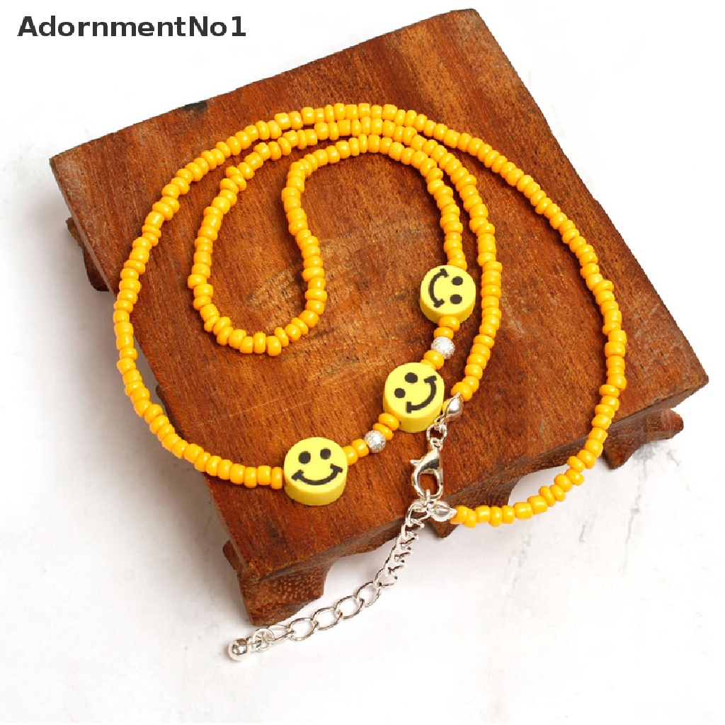 (AdornmentNo1) Kalung Choker Gaya Bohemia Motif Smiley Face Aksen Manik-Manik Untuk Perhiasan Wanita / Musim Panas