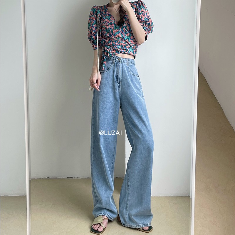 new high waist celana jeans panjang wanita kulot
