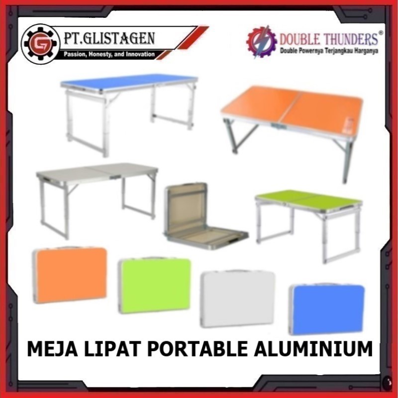Meja Lipat Aluminium Portable Bentuk Koper HPL Serbaguna Kaki Kotak