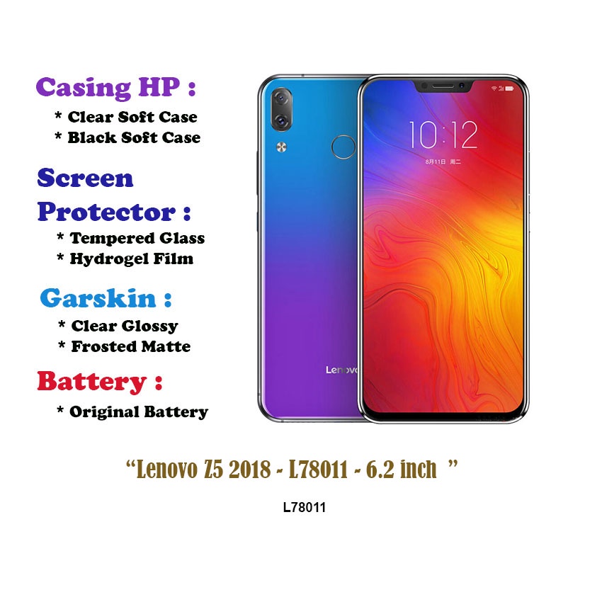 Lenovo Z5 2018 - L78011 - 6.2 inch - Case - Screen Protector - Battery - Dll