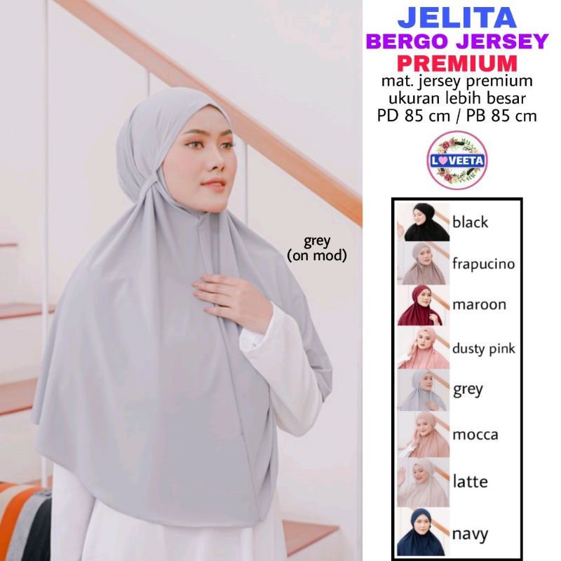 JELITA BERGO JERSEY PREMIUM BERGO ADEM JUMBO DEWASA INSTAN HIJAB BERGO