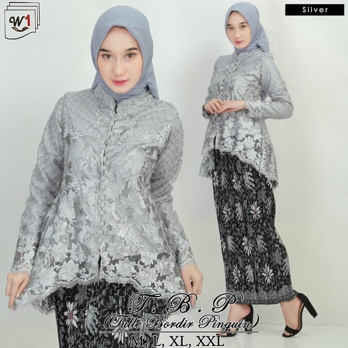 set kebaya tulle bordir pinguin berkualitas