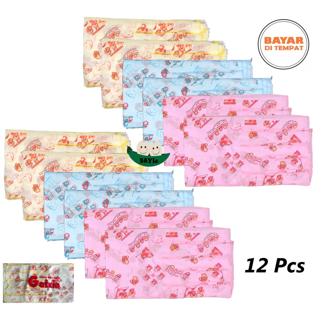 BAYIe -  12 pcs (1 lusin) Gurita/Grito Bayi Tali PUTIH/SABLON GAIXIN Bahan Katun