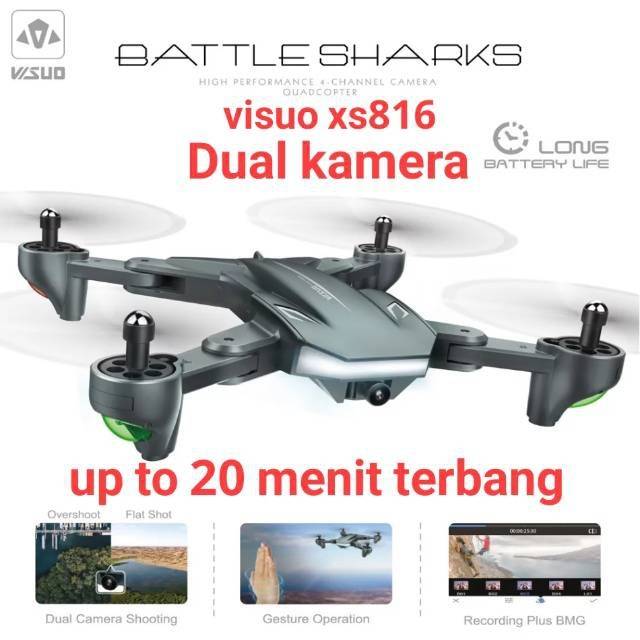 Drone Terbaik 2019 Visuo XS816 Dual Camera Visuo Shark 20min Fly V-Sign Optical Flow