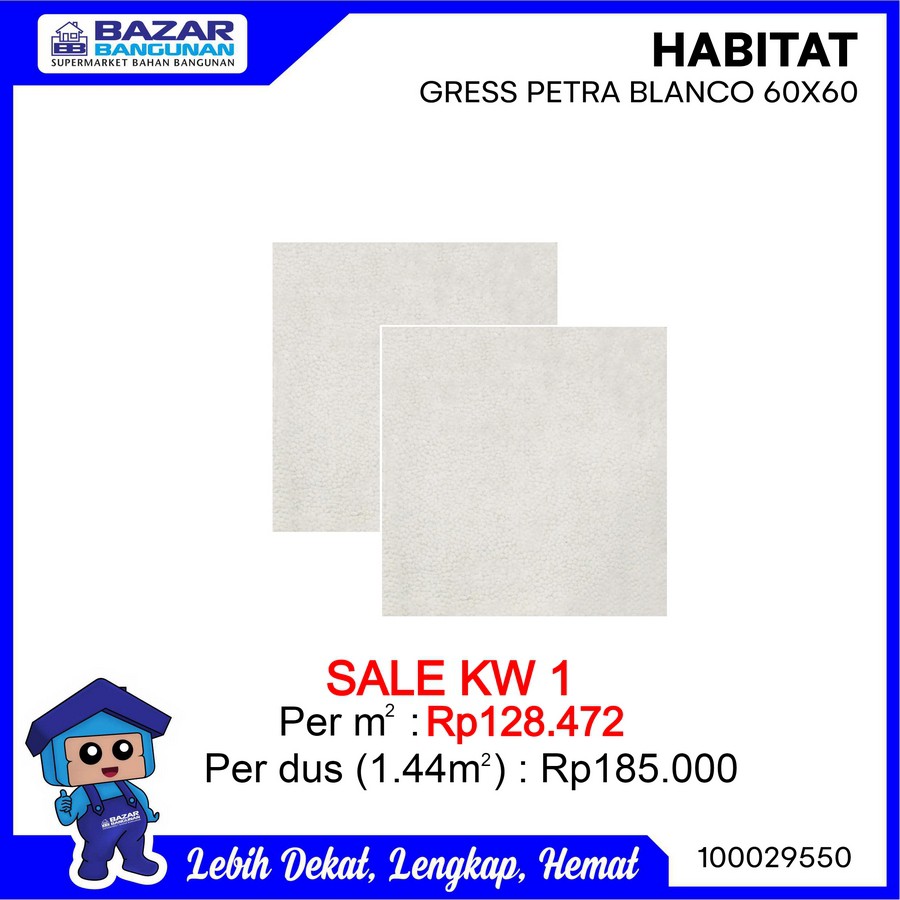 Habitat - Granite Granit Lantai Kamar Mandi Kasar Petra Bianco 60X60 Kw1