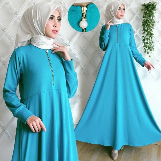 TERLARIS BAJU GAMIS POLOS TOSCA DRESS BASIC GAMIS POLOSAN BIRU TOSCA BAJU HAMIL