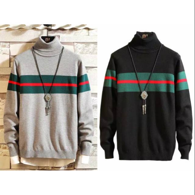 Sweater Rajut Pria wanita Longneck Strip // Sweater Rajut Kerah Tinggi // Sweater Rajut Termurah