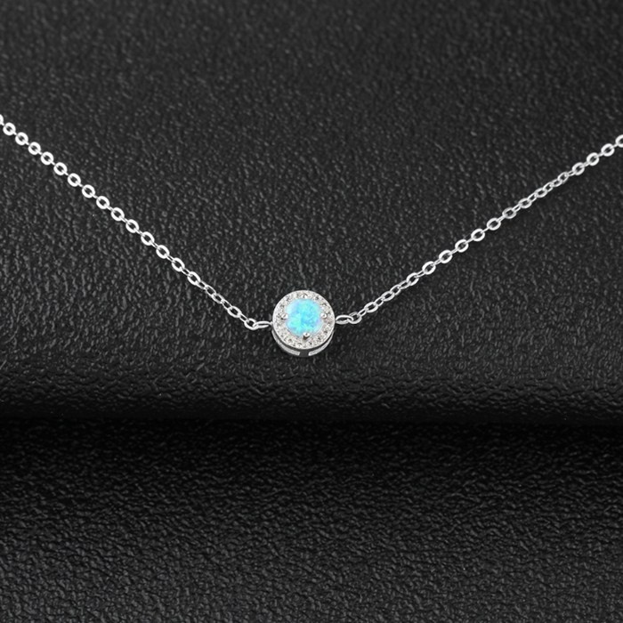 Classic 925 Silver Created Round Blue Opal Stone Bracelets for Women Cubic Zirconia Fine Jewelry Gift