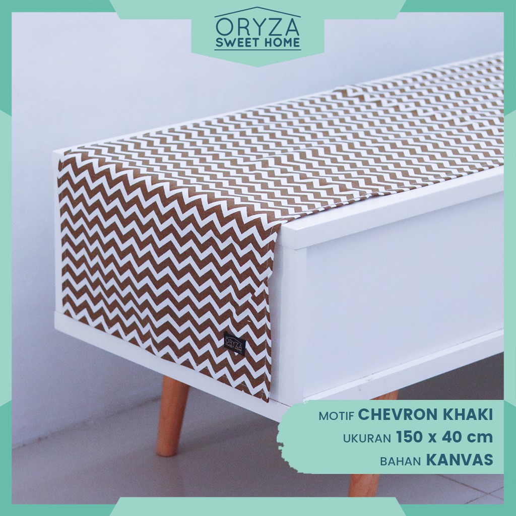 Taplak Meja Tamu Panjang  Minimalis Motif Chevron Khaki 