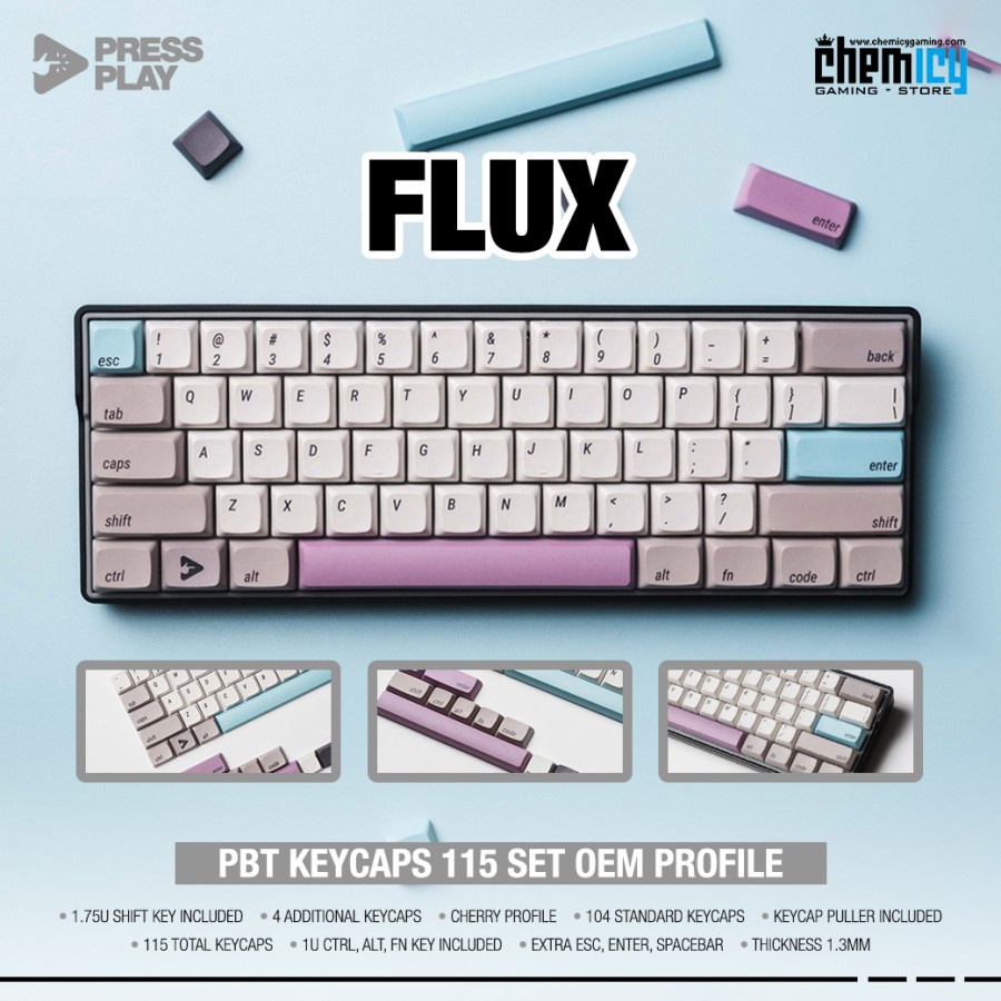 Press Play Flux PBT Double Shot Keycaps 115 Set XDA Profile