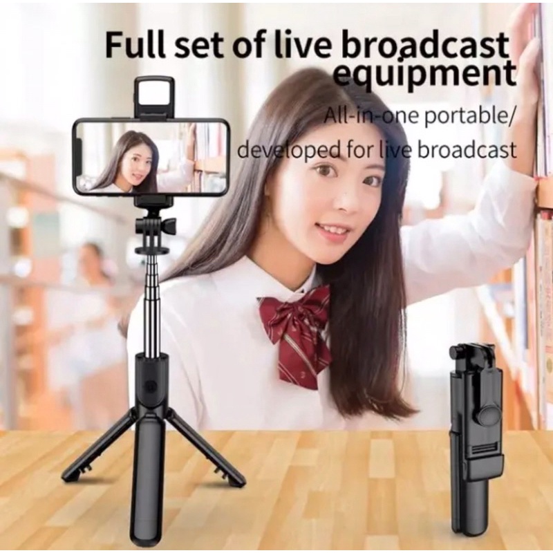 Tongsis Tripod Bluetooth Selfie Vlog LED Light 4 in 1