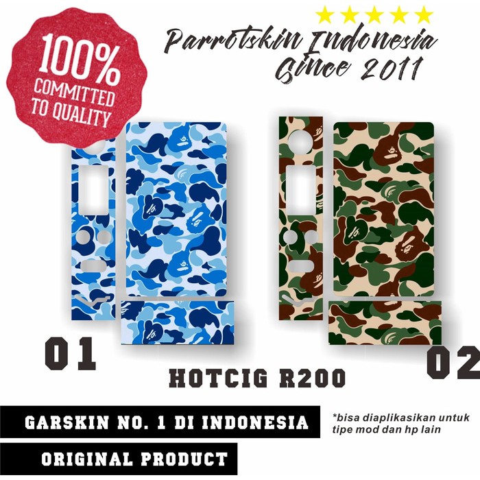 Garskin Premium Hotcig box R200 bape army.  Bisa CUstom Gambar