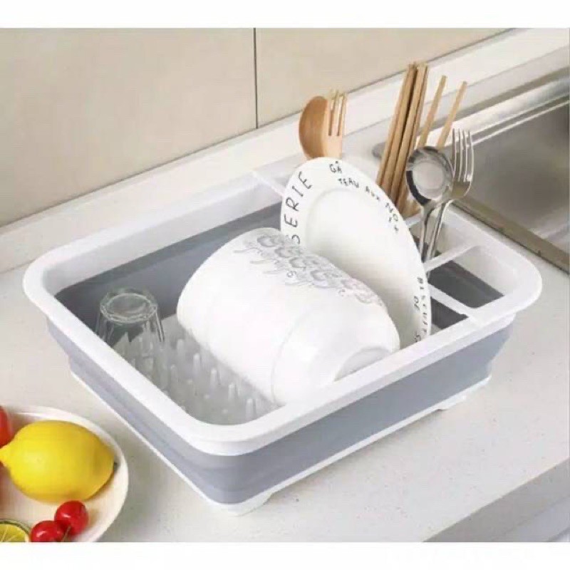 BASKOM KERANJANG RAK PIRING DAPUR LIPAT SILICONE DISH WASHING DRAINER SUPER MURAH