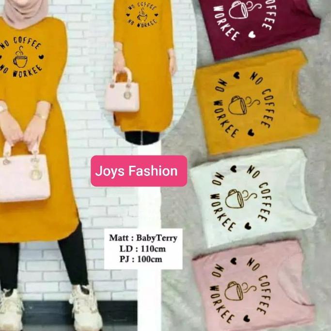 ☺ JF Atasan Tunik Kaos Babyterry Jumbo Wanita Muslimah Terbaru COFFE WORKEE ❁