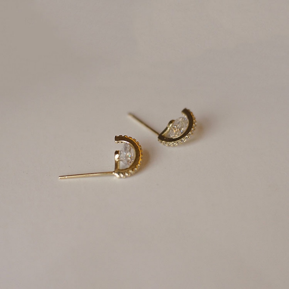Anting Stud Zircon Berlian Imitasi Bahan S925 Sterling Silver Lapis Emas Gaya Retro Punk Korea Untuk Wanita