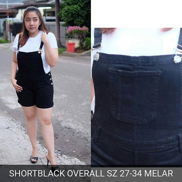 CELANA JEANS OVERALL SHORT BLACK OVERALL JEANS