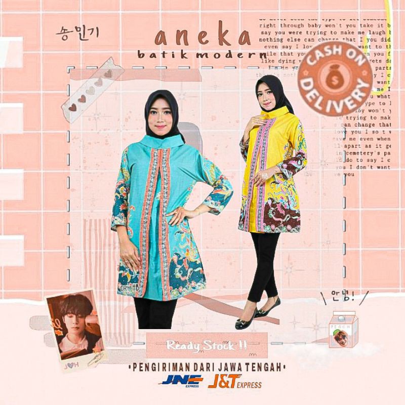 DRESS BATIK WANITA UNGGUL JAYA SELUTUT KONDANGAN KERJA KANTOR WARNA KUNING BIRU TOSCA ORANGE
