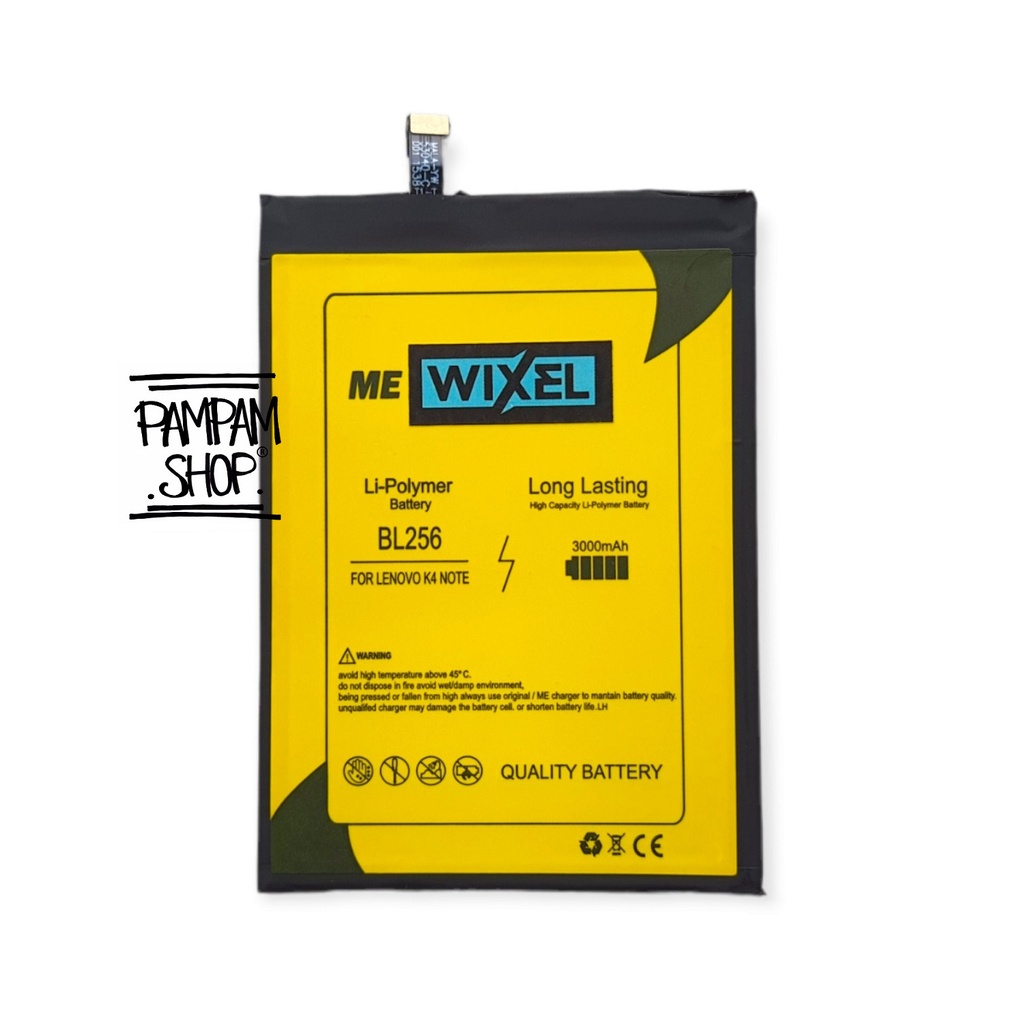 WIXEL ME Baterai Lenovo BL256 K4 Note Vibe X3 A7010 Real Capacity Battery Original Batre Batrai Ori HP Handphone BL 256