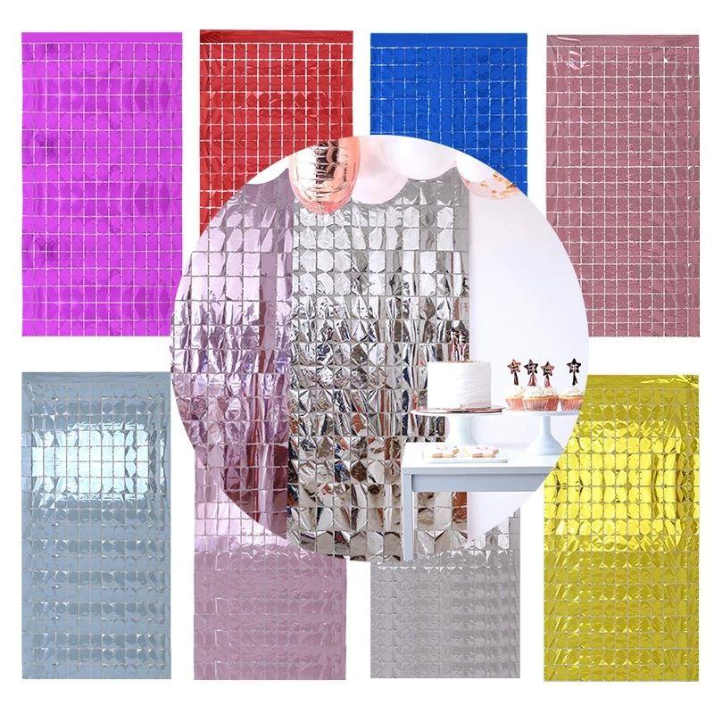 Tirai Kotak Foil Curtain Metalik GROSIR PRAKARYA MALANG Metallic Warna Warni Gold Silver Rosegold Dekorasi Berkilau Import Pesta Party Rumbai Backdrop Ulang Tahun Ultah Pernikahan Grad Birthday Wedding Ballon Hias Hiasan Dinding Dekor Decoration