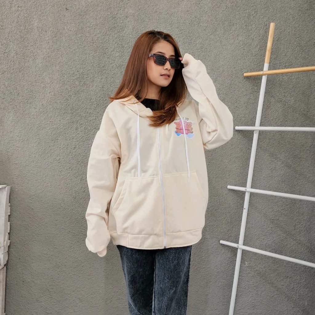 AMEISON BEAR 2XL Zipper Hoodie Jacket Sweater Oversize | Jacket Outer Wanita Fleece Tebal Terbaru Korean Style