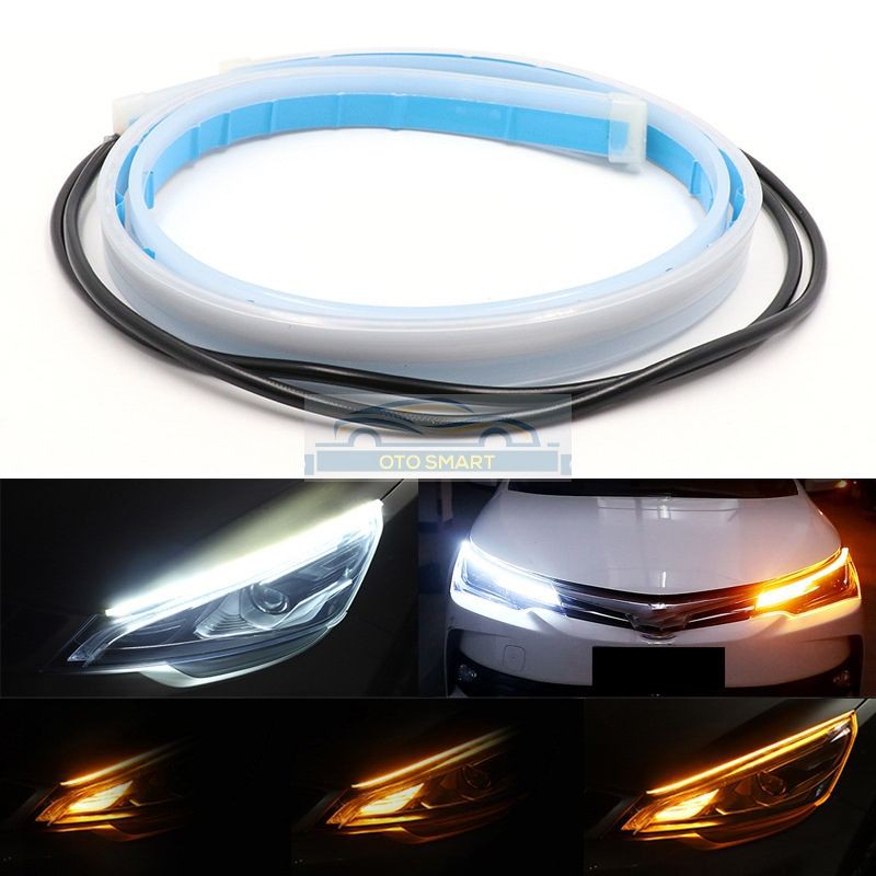 Lampu Alis LED Slim (1PCS) DRL Mobil Fleksibel Waterproof 60CM 2 Warna Runing 60cm Headlamp