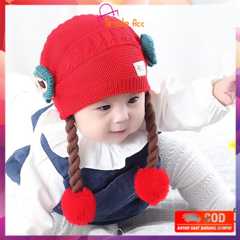 ~COD~ DO-P19-21 Topi Anak Perempuan Rambut Kepang / Topi Bayi Kupluk Imut Lucu Baby Hat Wig Impor-1