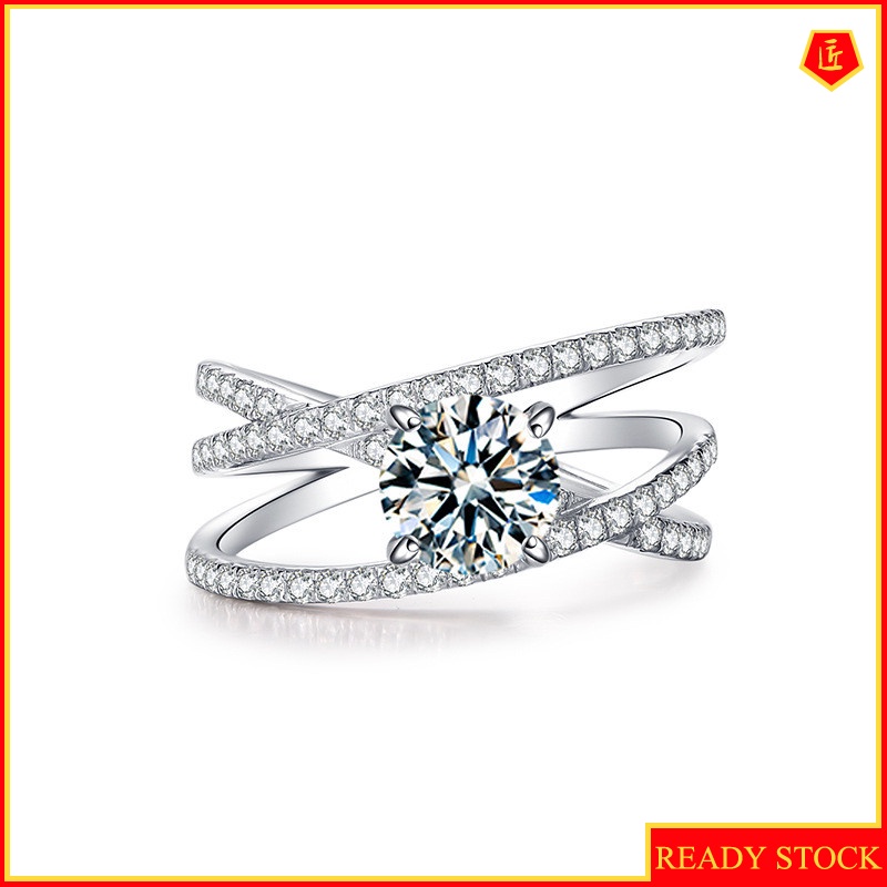 [Ready Stock]Luxury Full Diamond Moissanite Cross Winding Ring