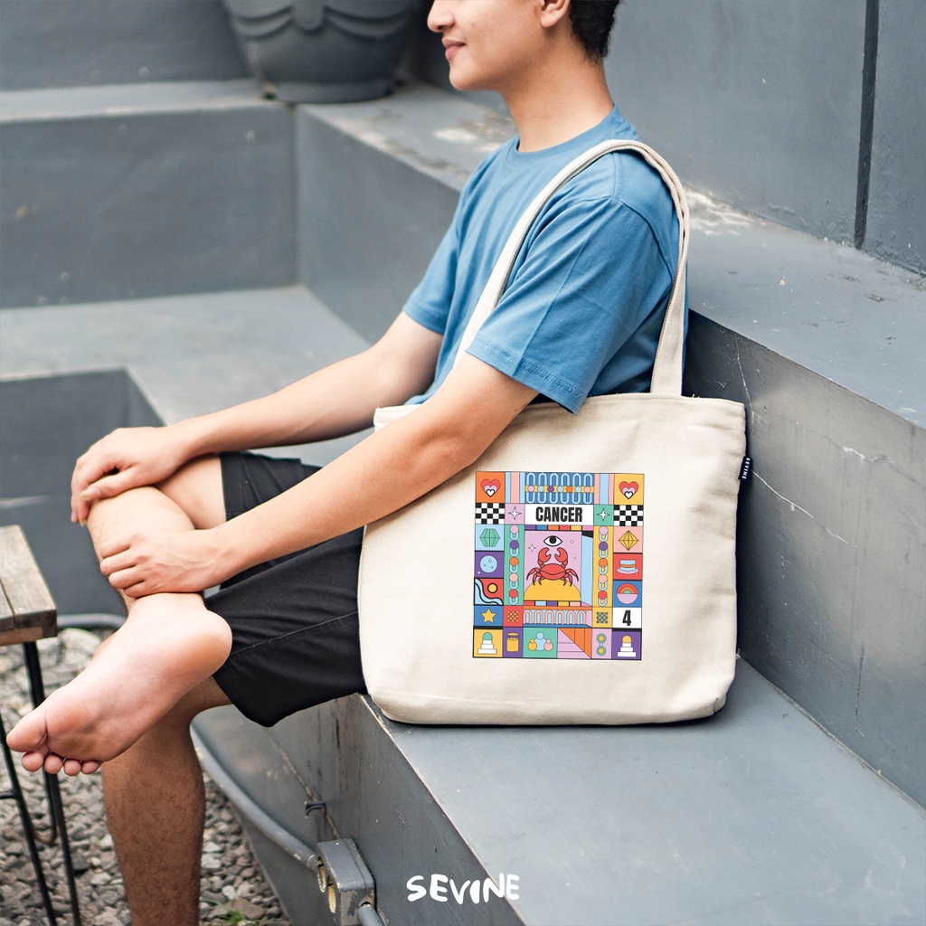 Sevine Tote Bag Kanvas Emily Resleting Kantong Tas Laptop Kuliah Sekolah Fashion Totebag Kerja Zodiak Aesthetic - RZ