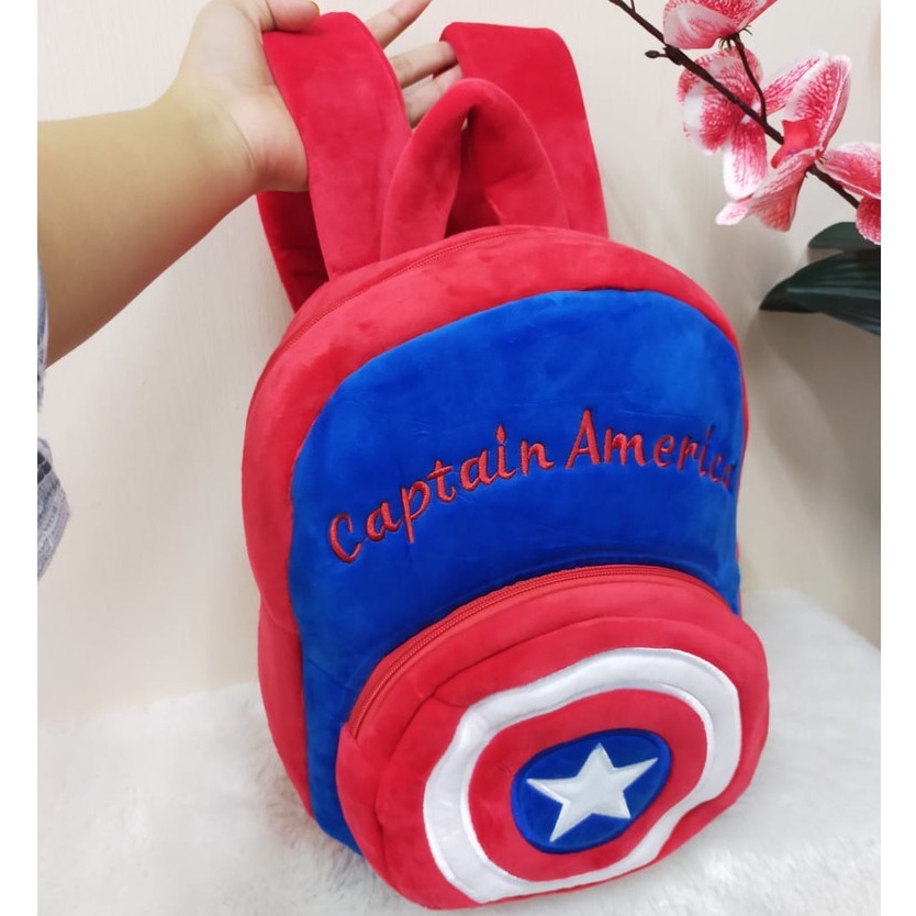 Tas Ransel Kapten Amerika Size L 2Resleting/Tas Anak SD/Backpack Lucu/Kado Tas Anak Cowok