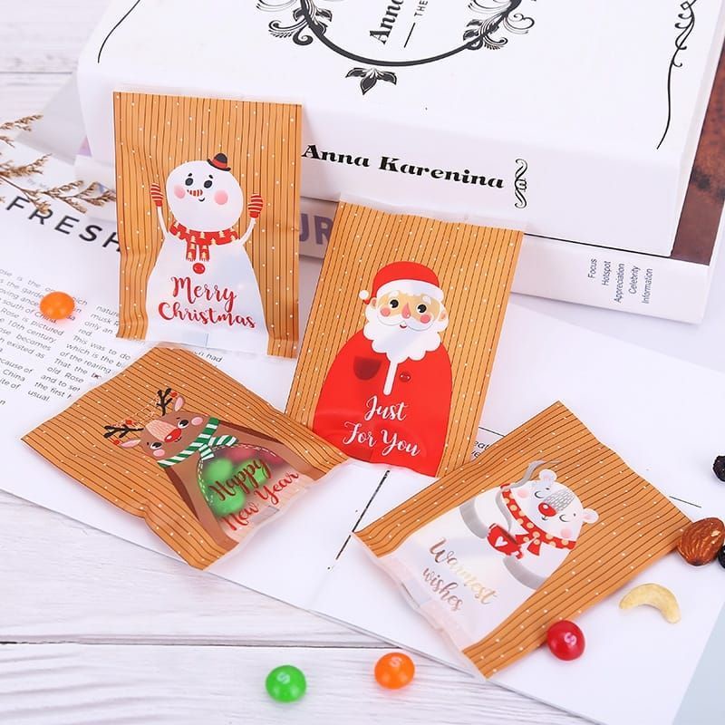 

10pcs kantong plastik permen nougat santa claus/ candy bag cookies souvenir natal 2022