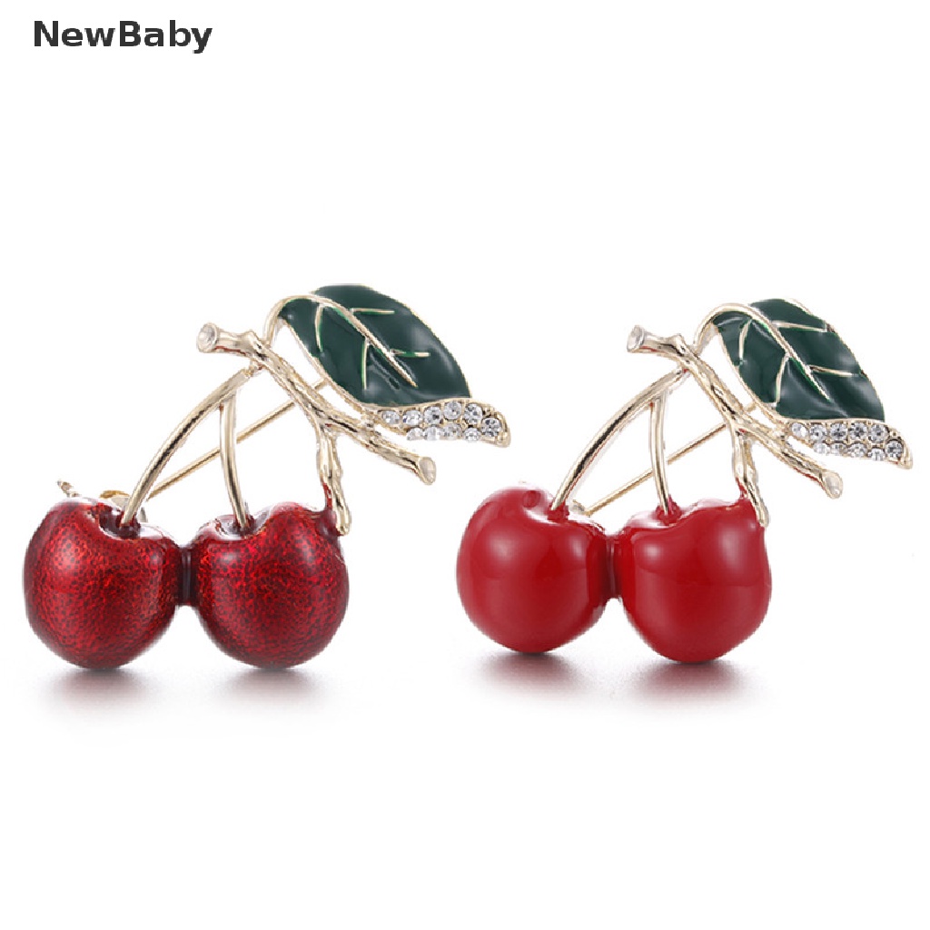 Bros Pin Enamel Bentuk Buah Ceri Merah Bahan Metal Hias Kristal Untuk Wanita