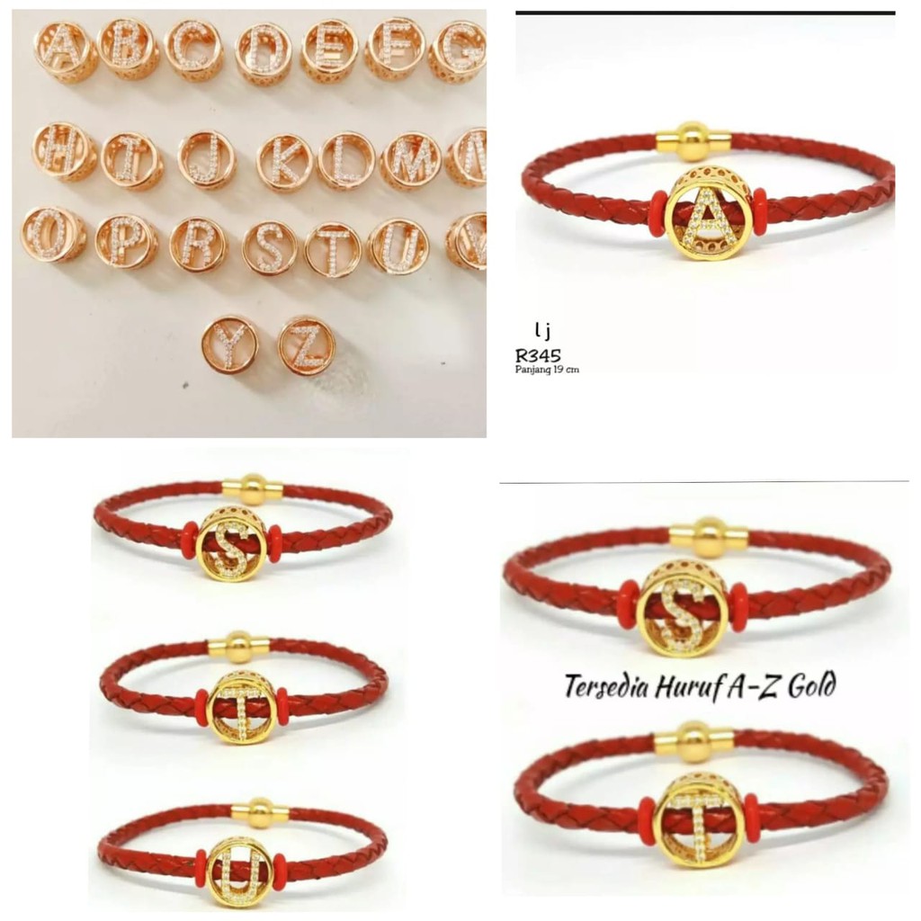 calistanauliolshop Gelang pandora liontin Huruf A-Z Warna Merah (COD)