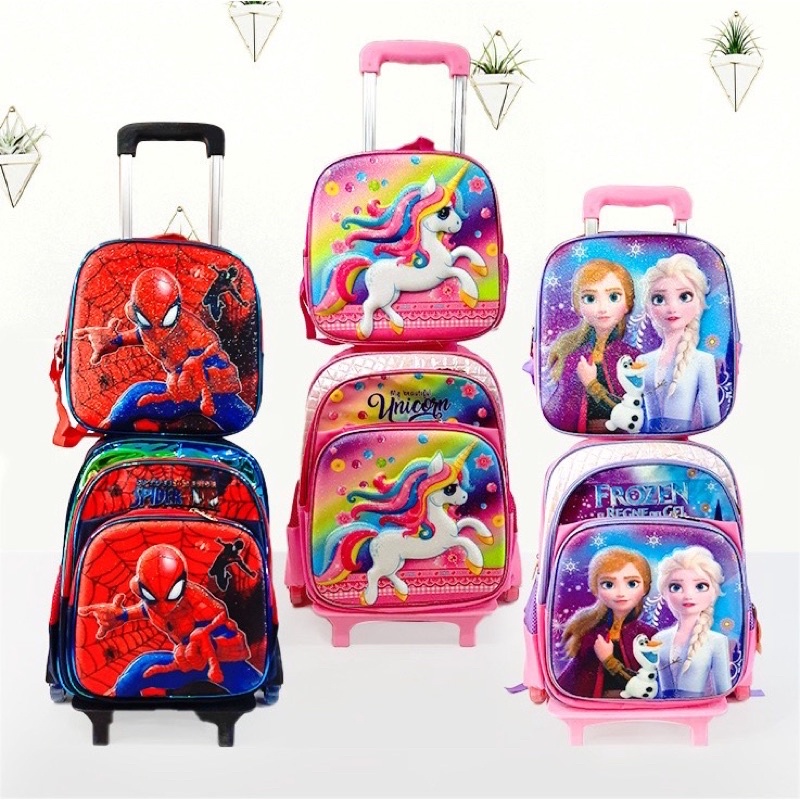 Tas trolley set/tas trolley anak karakter/tas trolley glitter/tas unicorn